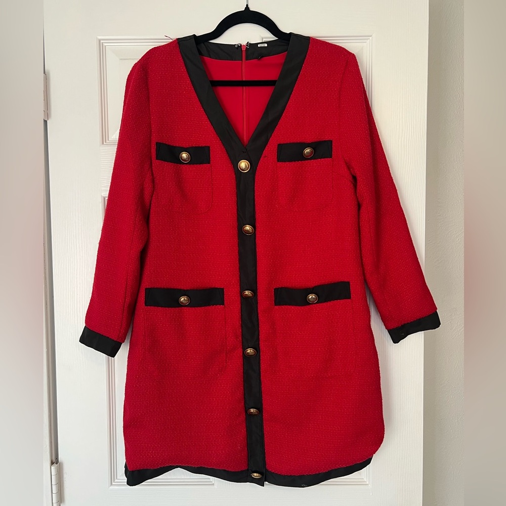 Red and Black Tweed Dress